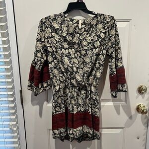 Orange Creek Black and Red Floral Romper